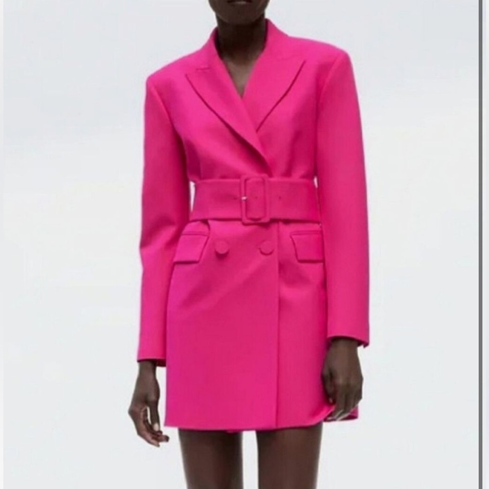 Hot Pink Zara Belted Suit Mini Dress Size Medium